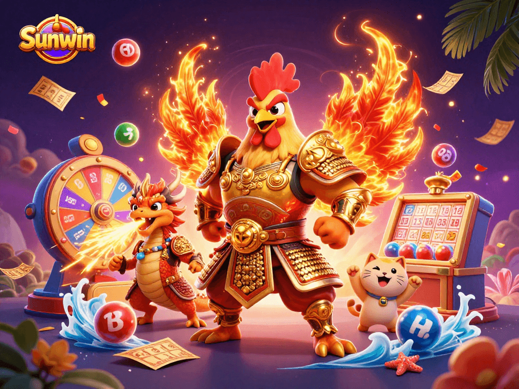 Winning strategies for Sunwin lottery games showcased in a vibrant casino-themed illustration.