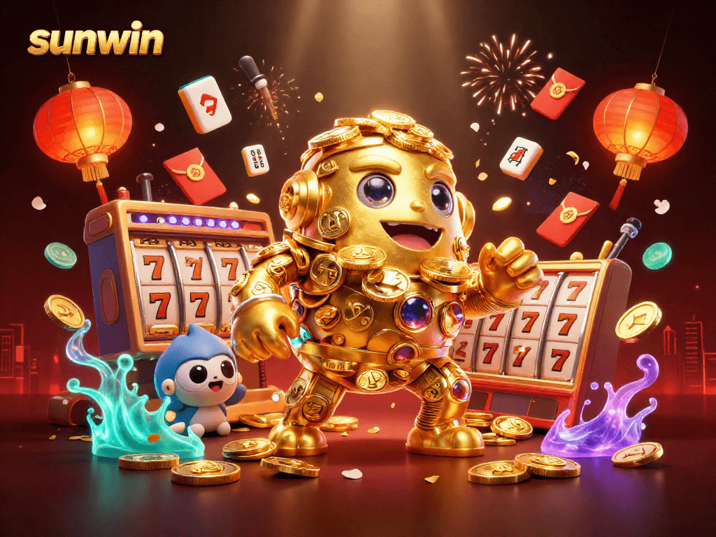Experience thrilling wins with sunwin's dazzling slots, featuring a golden golem and festive elements.