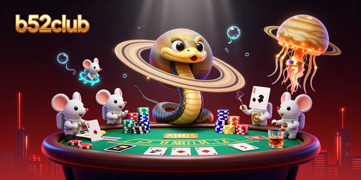 Engage in thrilling bets with the vibrant b52club cosmic casino scene, featuring a roulette wheel and poker action