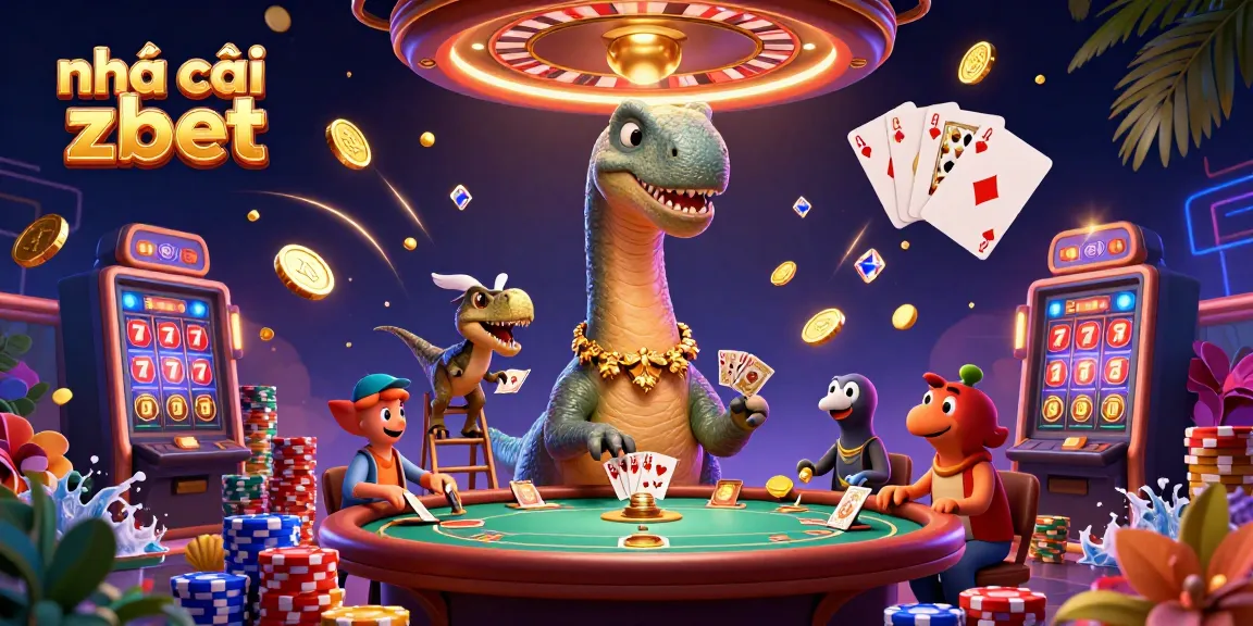Experience the thrill of Nhà cái zbet with a dynamic casino scene featuring exciting game elements and characters.