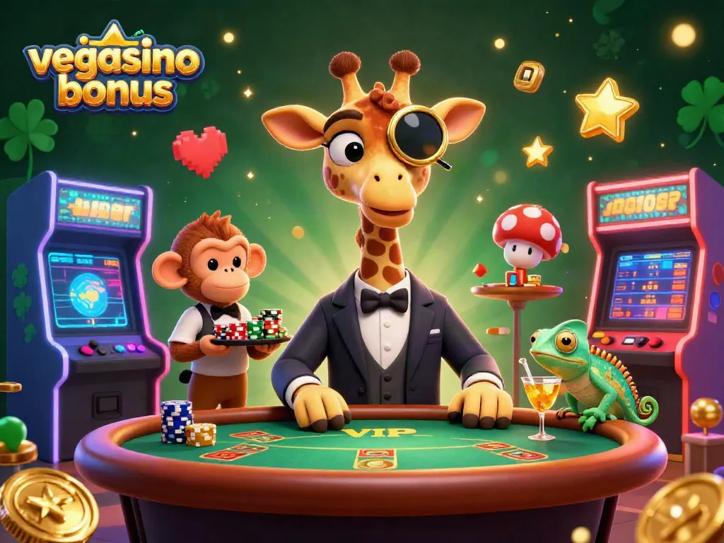 Experience the thrilling vegasino bonus with energetic characters and vibrant casino game elements.
