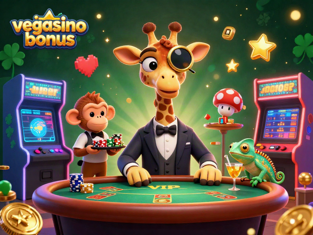 Experience the thrilling vegasino bonus with energetic characters and vibrant casino game elements.