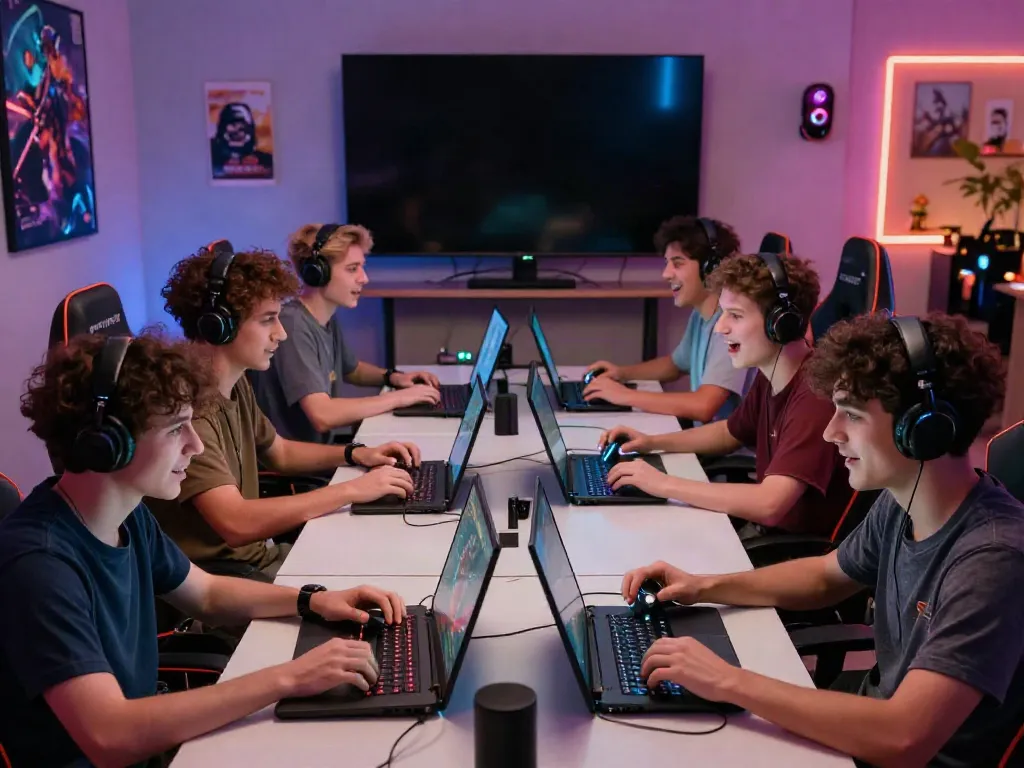 Exciting online gaming session at https://1da88.it.com/ with diverse players and vibrant gaming setup.