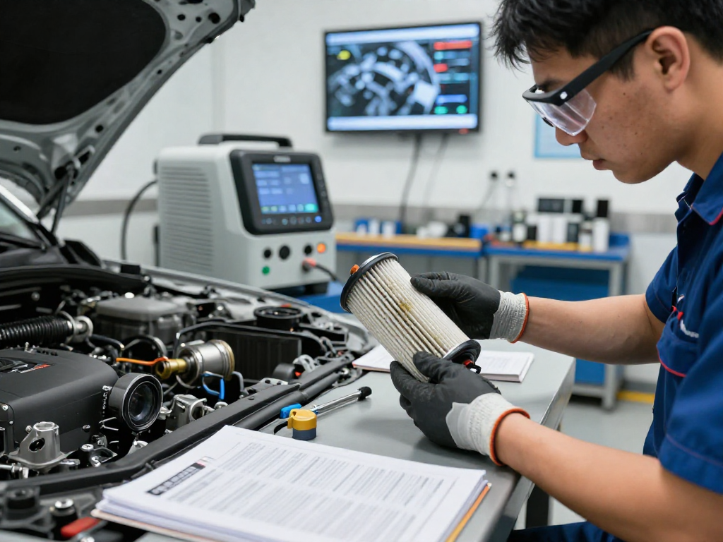 Effiziente DPF Reinigung in Hannover zeigt Techniker bei der Arbeit an Dieselpartikelfilter.