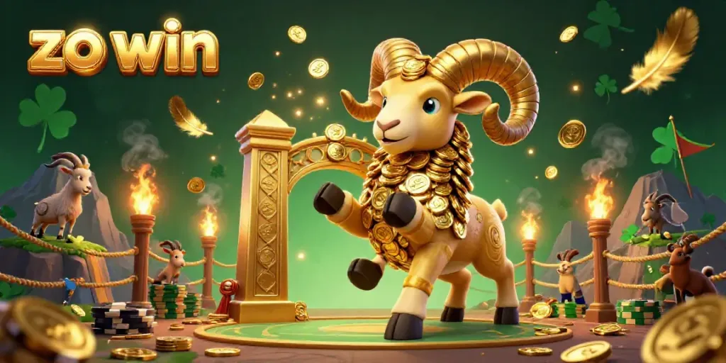 Engage in thrilling online casino action with the vibrant scene of zo win, featuring a golden ram charging through a dynamic arena.
