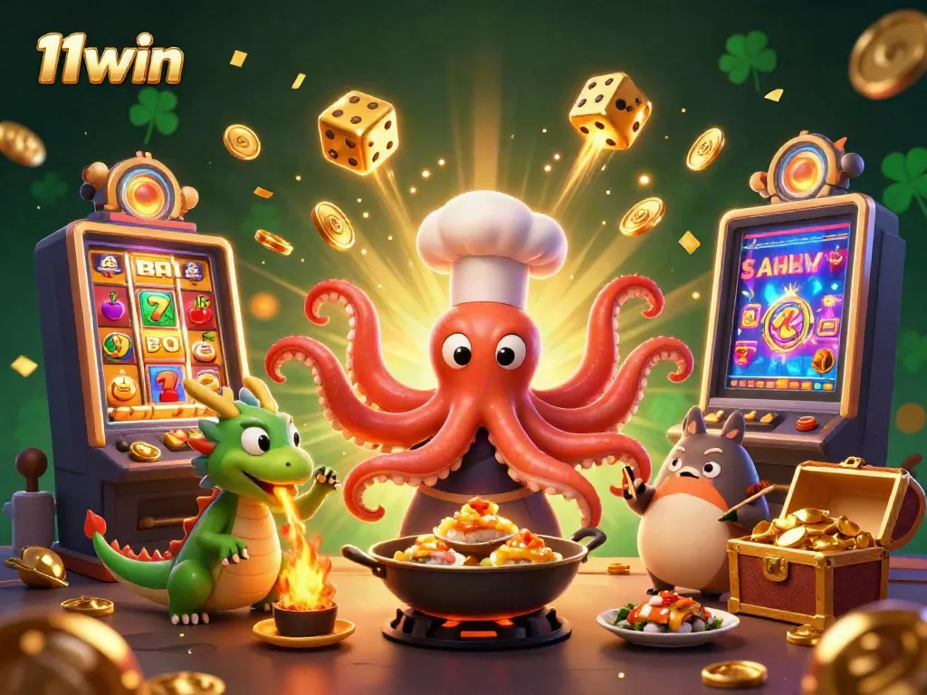 Experience the thrill of 11win with vibrant casino-themed 3D illustration featuring unique characters and jackpot elements.