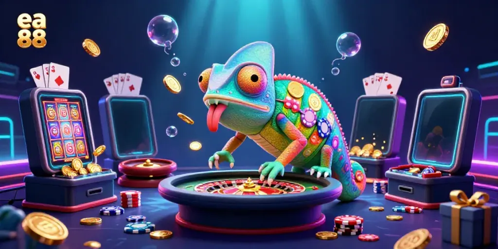 Engage with the vibrant casino scene featuring the ea 88 chameleon owner surrounded by exciting gambling elements.