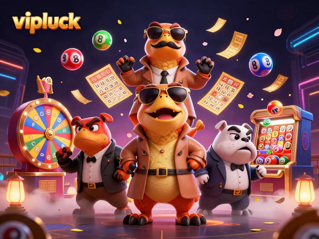 Engage with vipluck's vibrant casino scene featuring thrilling lottery action and charming raptors.